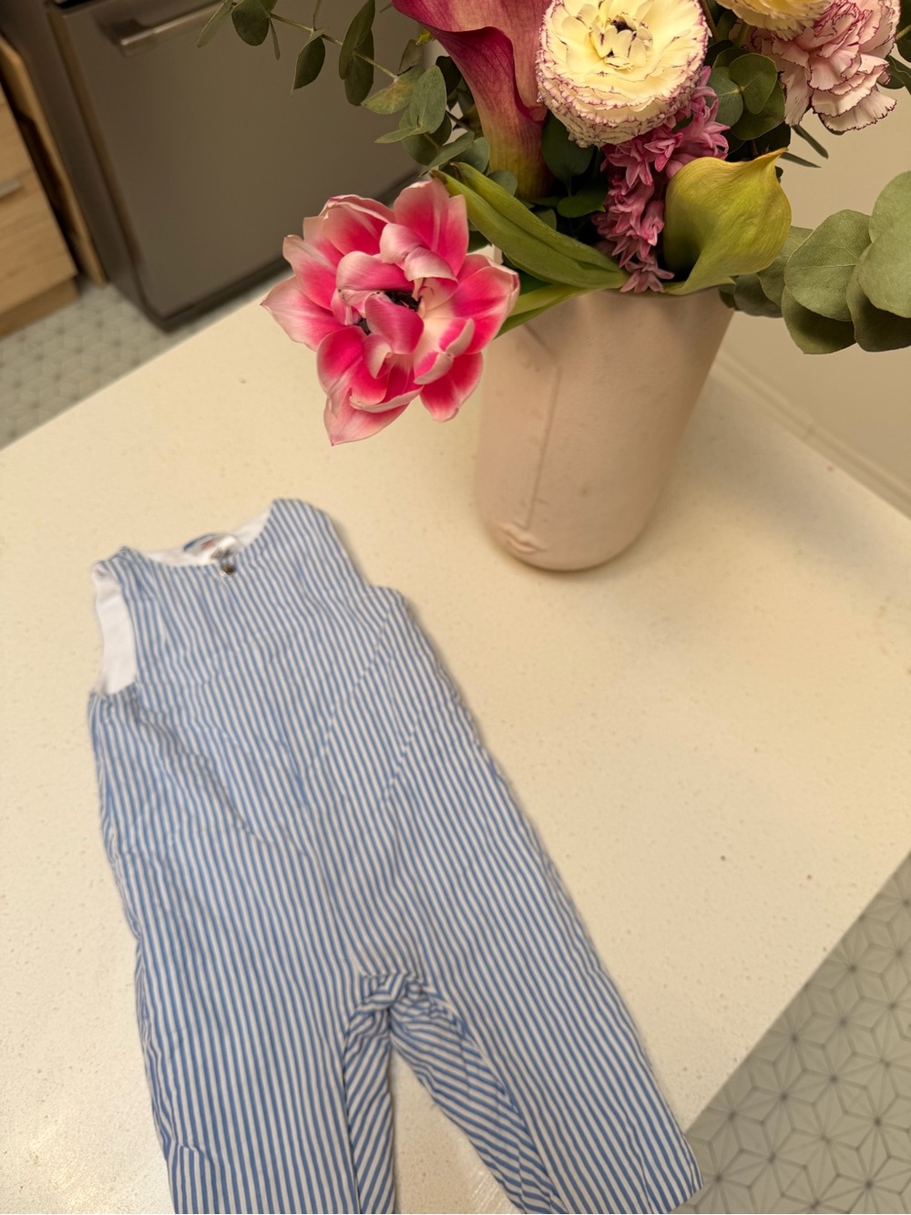 Jacadi Blue and White Striped One-Piece